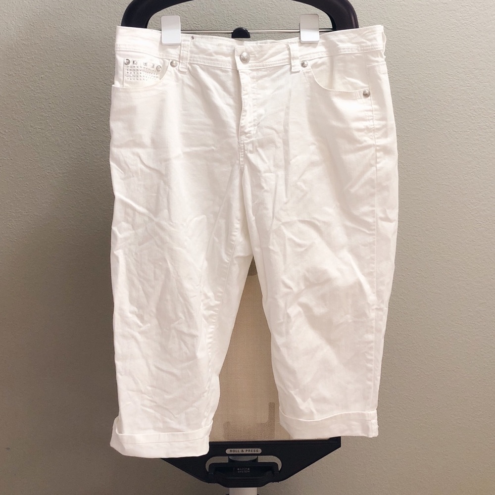 white bedazzled capris